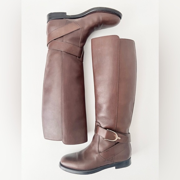 GUCCI | Stirrup Brown Leather Pull On Flat Riding Boots Tall Knee-high 36 US 6 - Picture 5 of 14